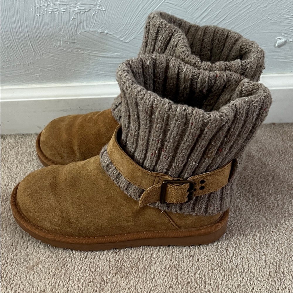 UGG Tan Ankle Boots with Knit Cuff